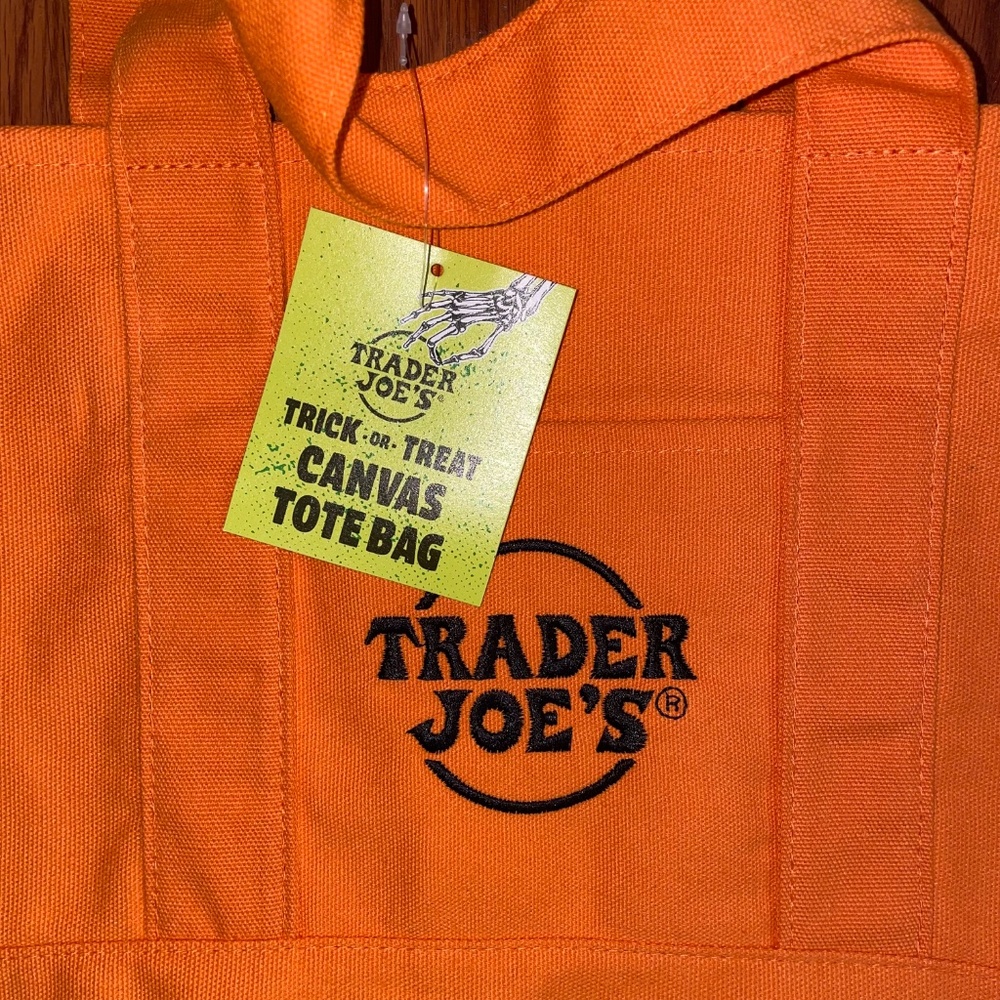 NWT Trader Joe’s Limited Edition Trick or Treat Mini Canvas Tote Bag - Orange - Picture 3 of 4